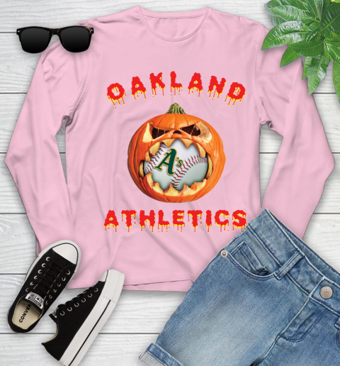 MLB Oakland Athletics Halloween Pumpkin Baseball Sports Youth Long Sleeve 10