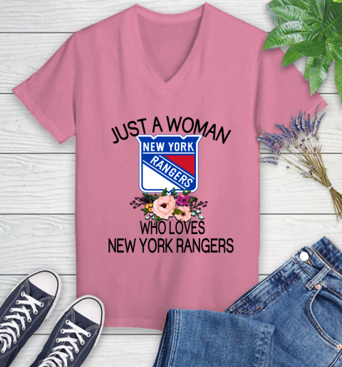 NHL Just A Woman Who Loves New York Rangers Hockey Sports Women's V-Neck T-Shirt 8