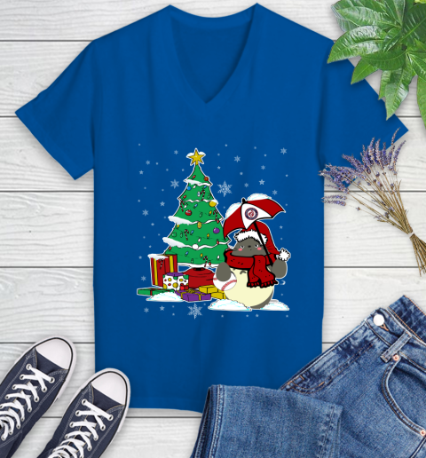 Washington Nationals MLB Baseball Cute Tonari No Totoro Christmas Sports Women's V-Neck T-Shirt 10