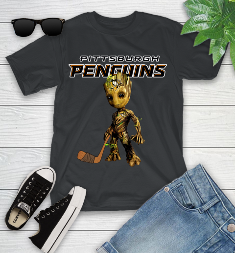 Pittsburgh Penguins NHL Hockey Groot Marvel Guardians Of The Galaxy Youth T-Shirt 2