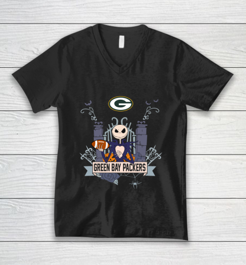 NFL Green Bay Packers Football Jack Skellington Halloween V-Neck T-Shirt
