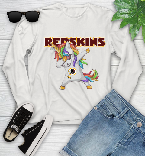Washington Redskins NFL Football Funny Unicorn Dabbing Sports Youth Long Sleeve 12