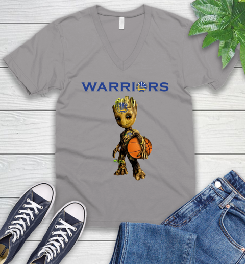 Golden State Warriors NBA Basketball Groot Marvel Guardians Of The Galaxy V-Neck T-Shirt 4