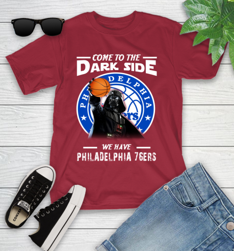 NBA Come To The Dark Side We Have Philadelphia 76ers Star Wars Darth Vader Basketball Youth T-Shirt 14