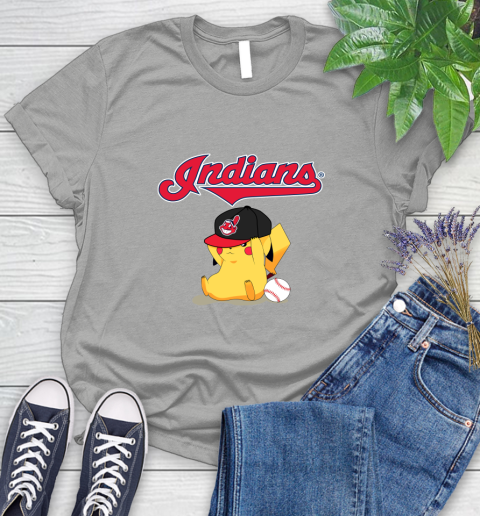 MLB Pikachu Baseball Sports Cleveland Indians Women's T-Shirt 10
