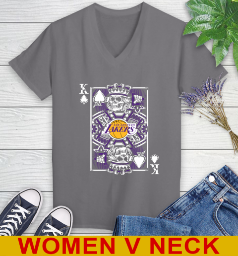 Los Angeles Lakers NBA Basketball The King Of Spades Death Cards Shirt Women's V-Neck T-Shirt 11