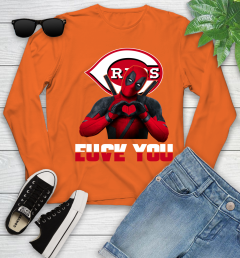 MLB Cincinnati Reds Deadpool Love You Fuck You Baseball Sports Youth Long Sleeve 3