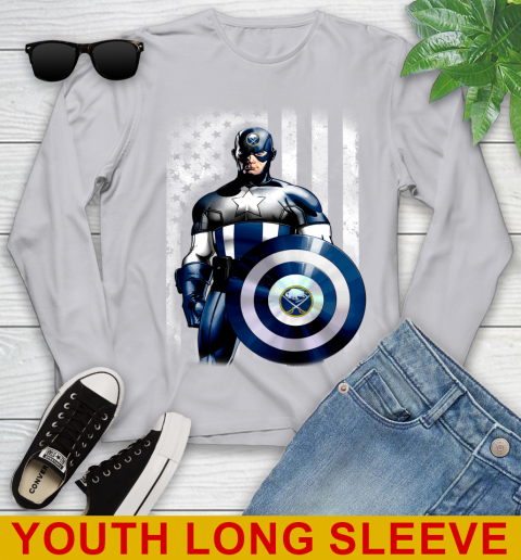 Buffalo Sabres NHL Hockey Captain America Marvel Avengers American Flag Shirt Youth Long Sleeve 5