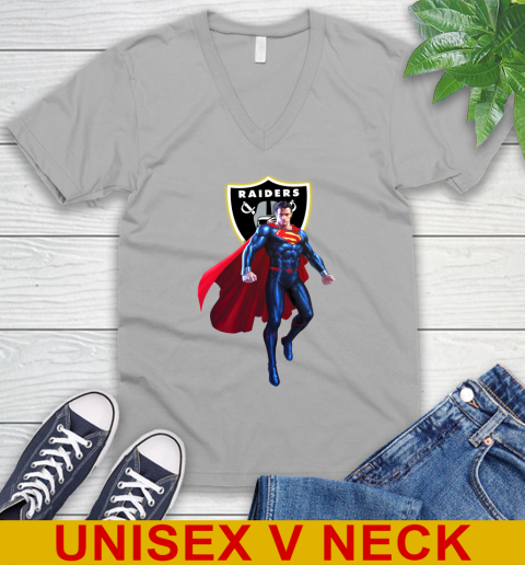 NFL Superman DC Sports Football Oakland Raiders V-Neck T-Shirt 4