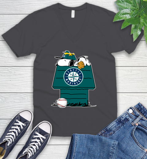 MLB Seattle Mariners Snoopy Woodstock The Peanuts Movie Baseball T Shirt V-Neck T-Shirt 5
