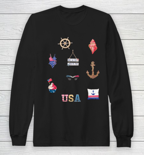 Pattern 4th of July American Independence Sticker Pack Long Sleeve T-Shirt