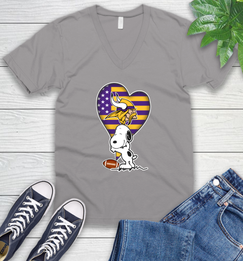 Minnesota Vikings NFL Football The Peanuts Movie Adorable Snoopy V-Neck T-Shirt 4