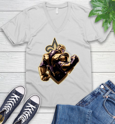 NFL Thanos Avengers Endgame Football Sports New Orleans Saints V-Neck T-Shirt