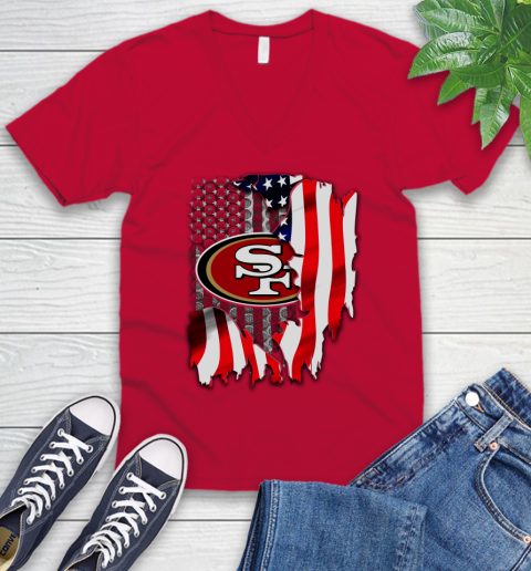 San Francisco 49ers NFL Football American Flag V-Neck T-Shirt 6
