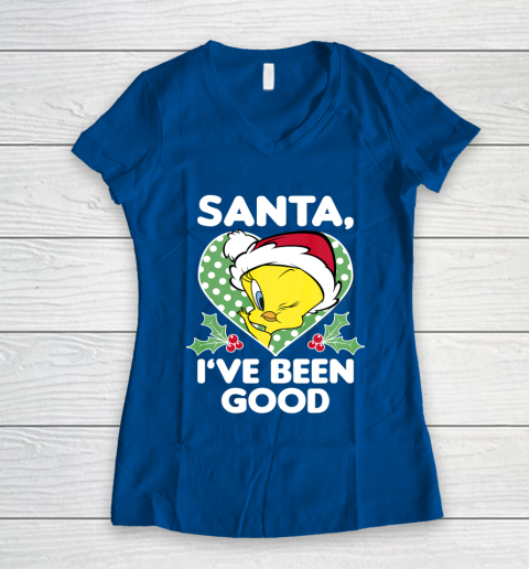 Looney Tunes Christmas Tweety Bird Santa I ve Been Good Women's V-Neck T-Shirt 7