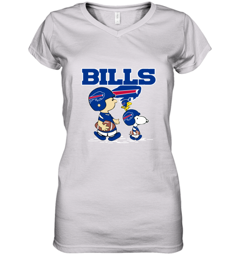 Buffalo Bills Let's Play Football Together Snoopy NFL Women's V-Neck T-Shirt
