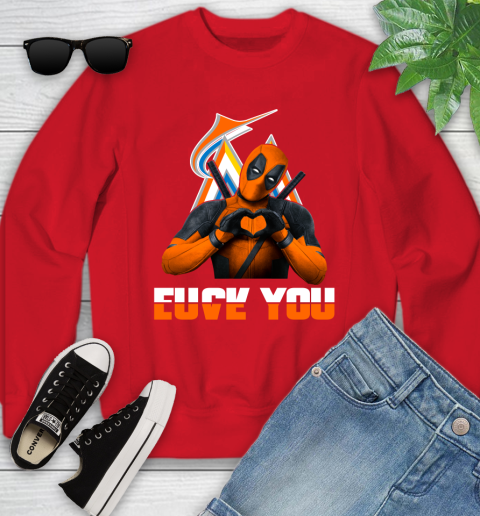 MLB Miami Marlins Deadpool Love You Fuck You Baseball Sports Youth Sweatshirt 8