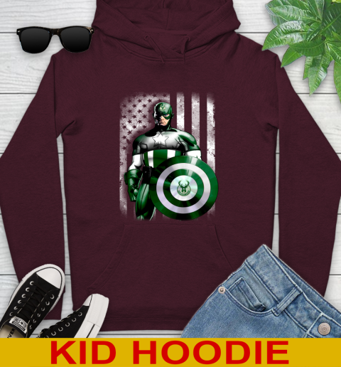Milwaukee Bucks NBA Basketball Captain America Marvel Avengers American Flag Shirt Youth Hoodie 7