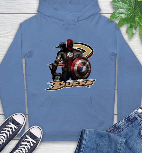 NHL Captain America Thor Spider Man Hawkeye Avengers Endgame Hockey Anaheim Ducks Hoodie 11
