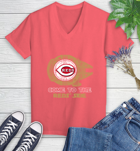 MLB Come To The Cincinnati Reds Side Star Wars Baseball Sports Women's V-Neck T-Shirt 6