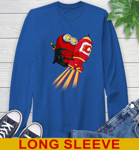 NHL Hockey Calgary Flames Deadpool Minion Marvel Shirt Long Sleeve T-Shirt 11