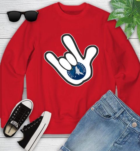 Minnesota Timberwolves NBA Basketball Mickey Rock Hand Disney Youth Sweatshirt 9