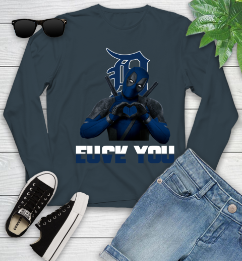 MLB Detroit Tigers Deadpool Love You Fuck You Baseball Sports Youth Long Sleeve 9