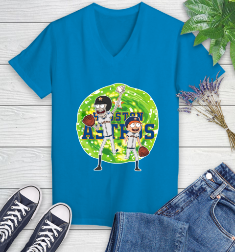 MLB Houston Astros Rick And Morty Baseball Sports Women's V-Neck T-Shirt 7