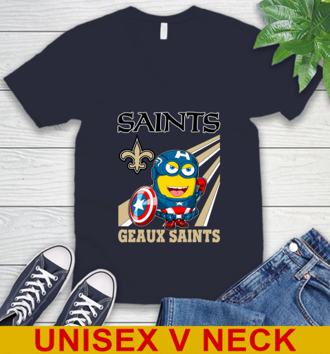 NFL Football New Orleans Saints Captain America Marvel Avengers Minion Shirt V-Neck T-Shirt 2
