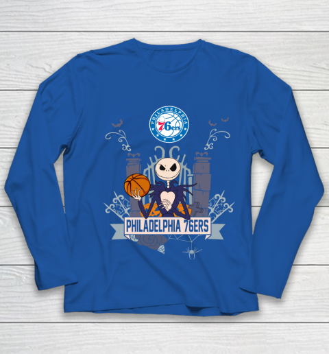 NBA Philadelphia 76ers Basketball Jack Skellington Halloween Youth Long Sleeve 7