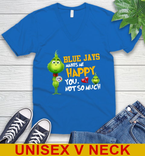 MLB Toronto Blue Jays Makes Me Happy You Not So Much Grinch Baseball Sports V-Neck T-Shirt 5