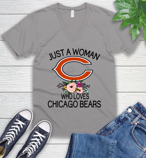 NFL Just A Woman Who Loves Chicago Bears Football Sports V-Neck T-Shirt 2