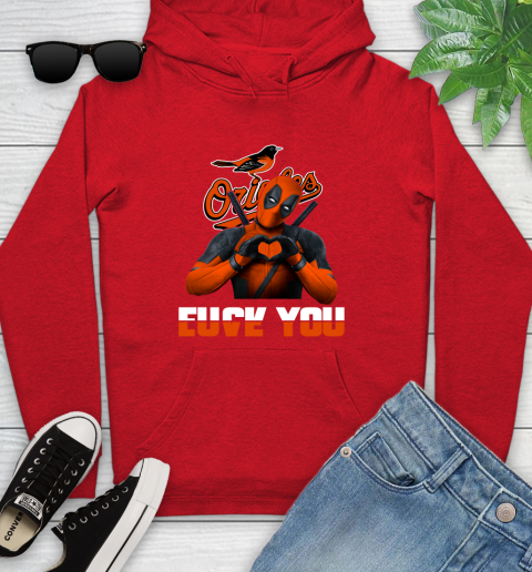 MLB Baltimore Orioles Deadpool Love You Fuck You Baseball Sports Youth Hoodie 12