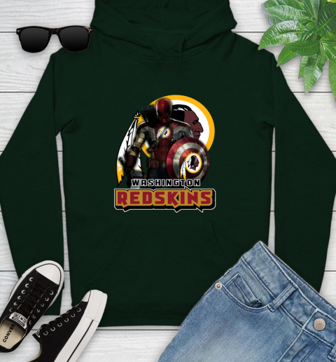 NFL Captain America Thor Spider Man Hawkeye Avengers Endgame Football Washington Redskins Youth Hoodie 13