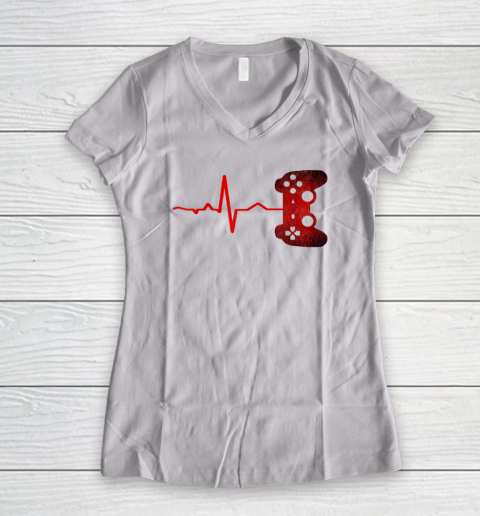 Gamer Heartbeat Video Games Gaming Women's V-Neck T-Shirt
