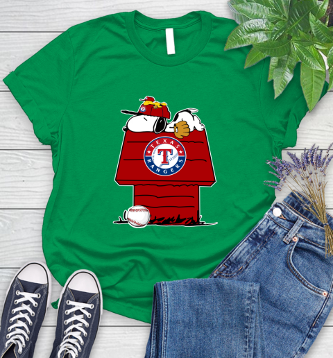 MLB Texas Rangers Snoopy Woodstock The Peanuts Movie Baseball T Shirt Women's T-Shirt 6