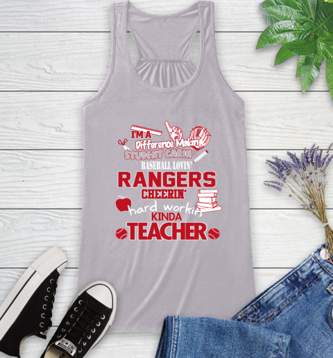 Texas Rangers MLB I'm A Difference Making Student Caring Baseball Loving Kinda Teacher Racerback Tank 4