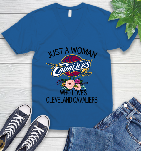 NBA Just A Woman Who Loves Cleveland Cavaliers Basketball Sports V-Neck T-Shirt 3