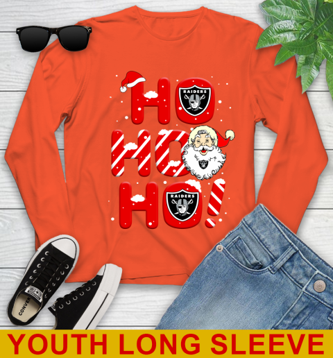 Oakland Raiders NFL Football Ho Ho Ho Santa Claus Merry Christmas Shirt Youth Long Sleeve 3
