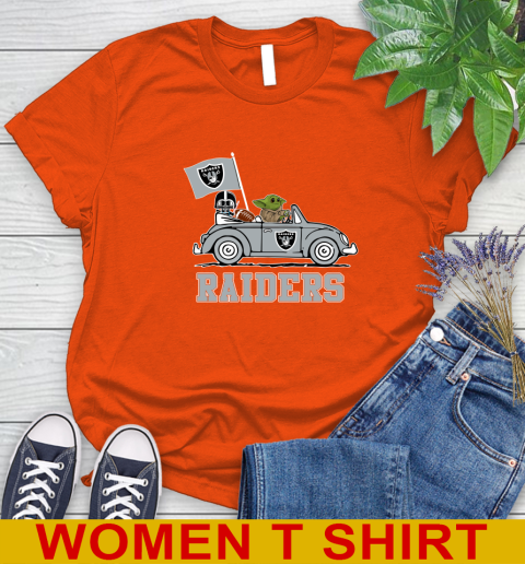 NFL Football Oakland Raiders Darth Vader Baby Yoda Driving Star Wars Shirt Women's T-Shirt 4
