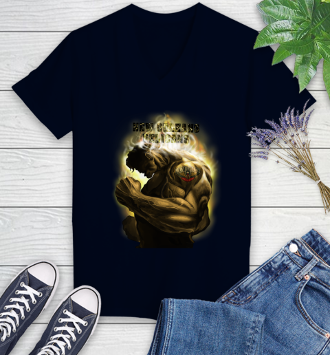 New Orleans Pelicans NBA Basketball Hulk Marvel Avengers Sports Women's V-Neck T-Shirt 2