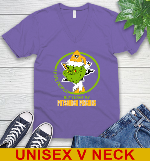 Pittsburgh Penguins NHL Christmas Grinch I Hate People But I Love My Favorite Hockey Team V-Neck T-Shirt 9