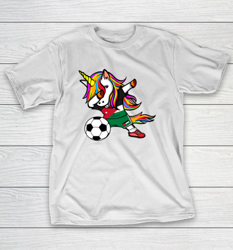 Dabbing Unicorn Jordan Football Jordanian Flag Soccer T-Shirt