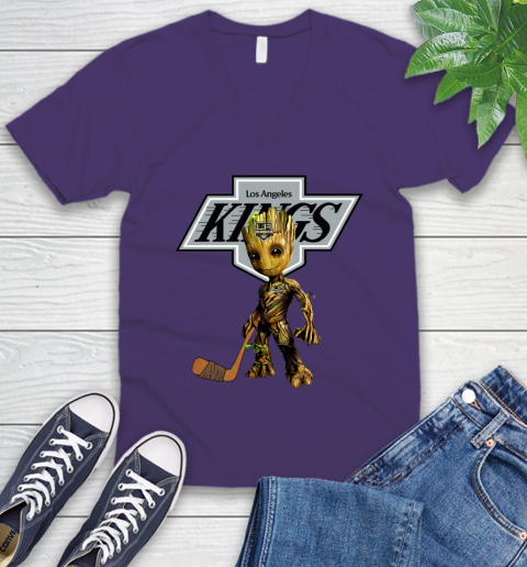 Los Angeles Kings NHL Hockey Groot Marvel Guardians Of The Galaxy V-Neck T-Shirt 10