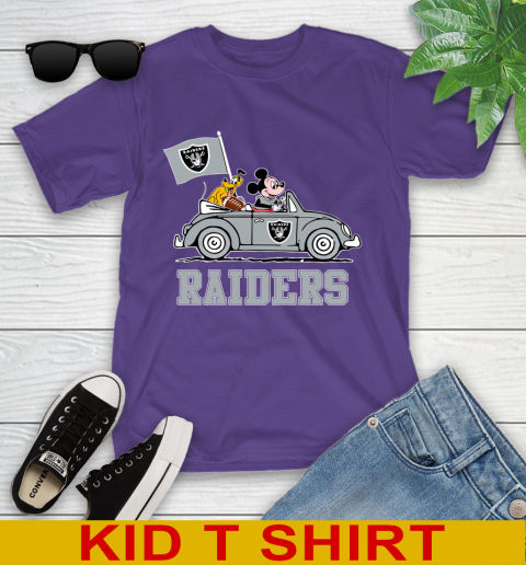 NFL Football Oakland Raiders Pluto Mickey Driving Disney Shirt Youth T-Shirt 4