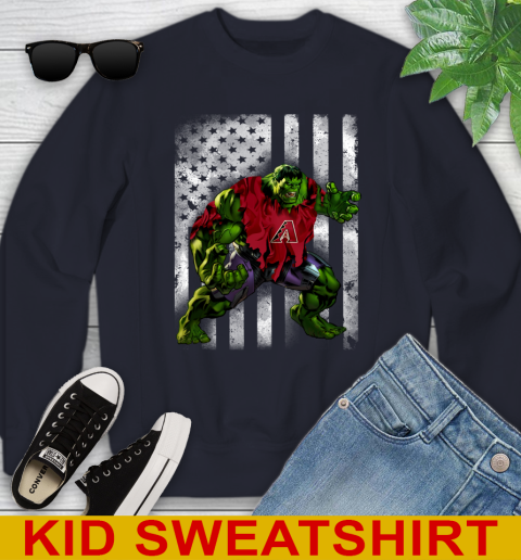 Arizona Diamondbacks Hulk Marvel Avengers MLB Baseball American Flag Youth Sweatshirt 2