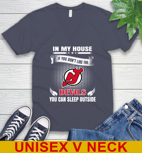 New Jersey Devils NHL Hockey In My House If You Don't Like The Devils You Can Sleep Outside Shirt V-Neck T-Shirt 7