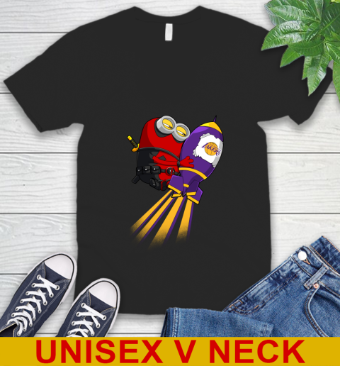 NBA Basketball Los Angeles Lakers Deadpool Minion Marvel Shirt V-Neck T-Shirt