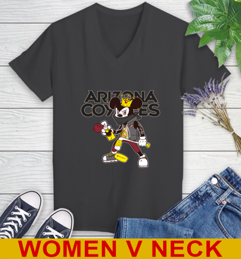 Arizona Coyotes NHL Hockey Mickey Peace Sign Sports Women's V-Neck T-Shirt 9