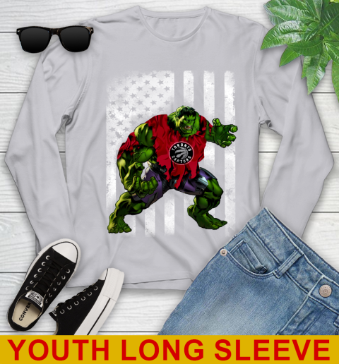 Toronto Raptors Hulk Marvel Avengers NBA Basketball American Flag Youth Long Sleeve 5